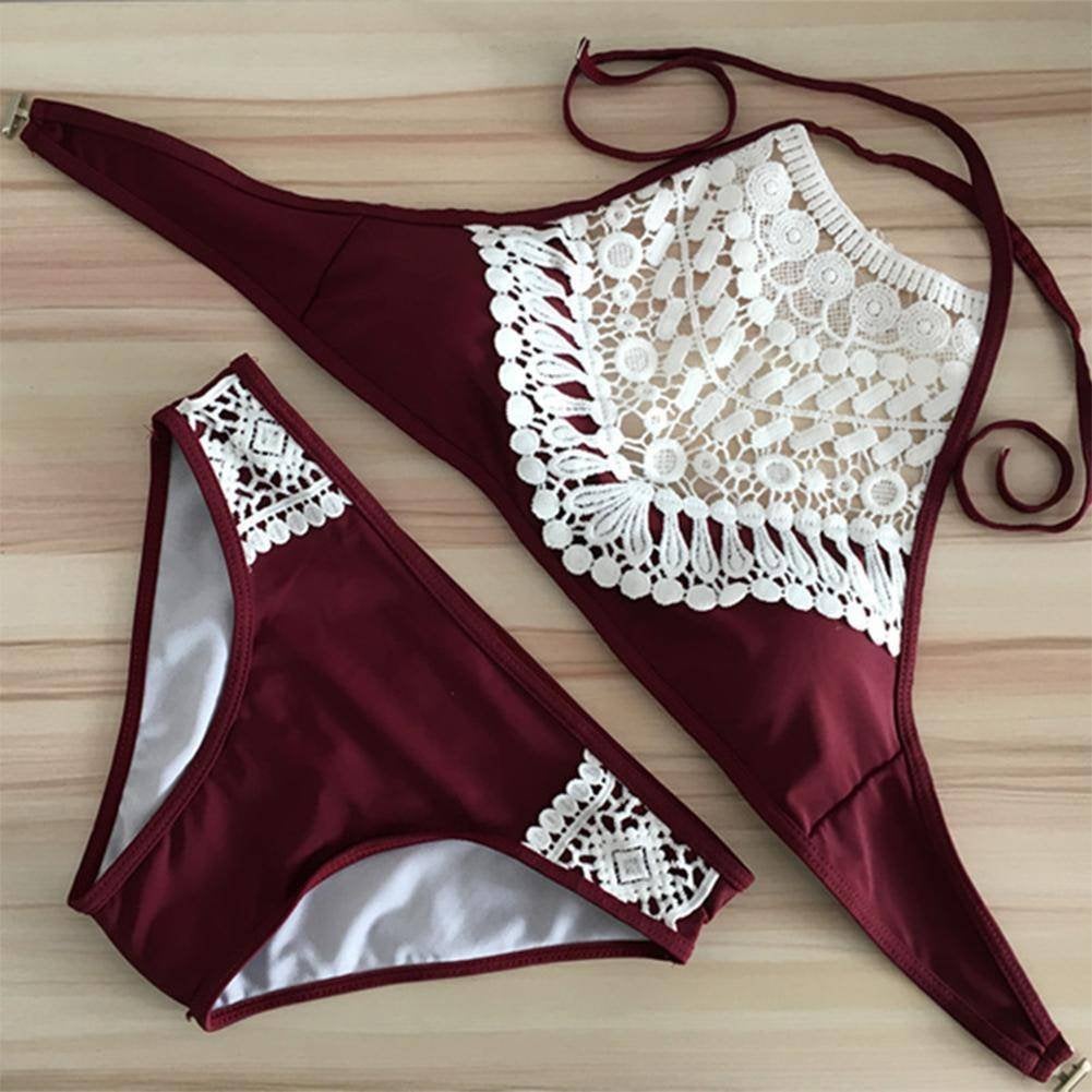Rode kanten push-up bikini (dames vrouwen voorgevormde), Verzenden, Nieuw, Rood, Bikini