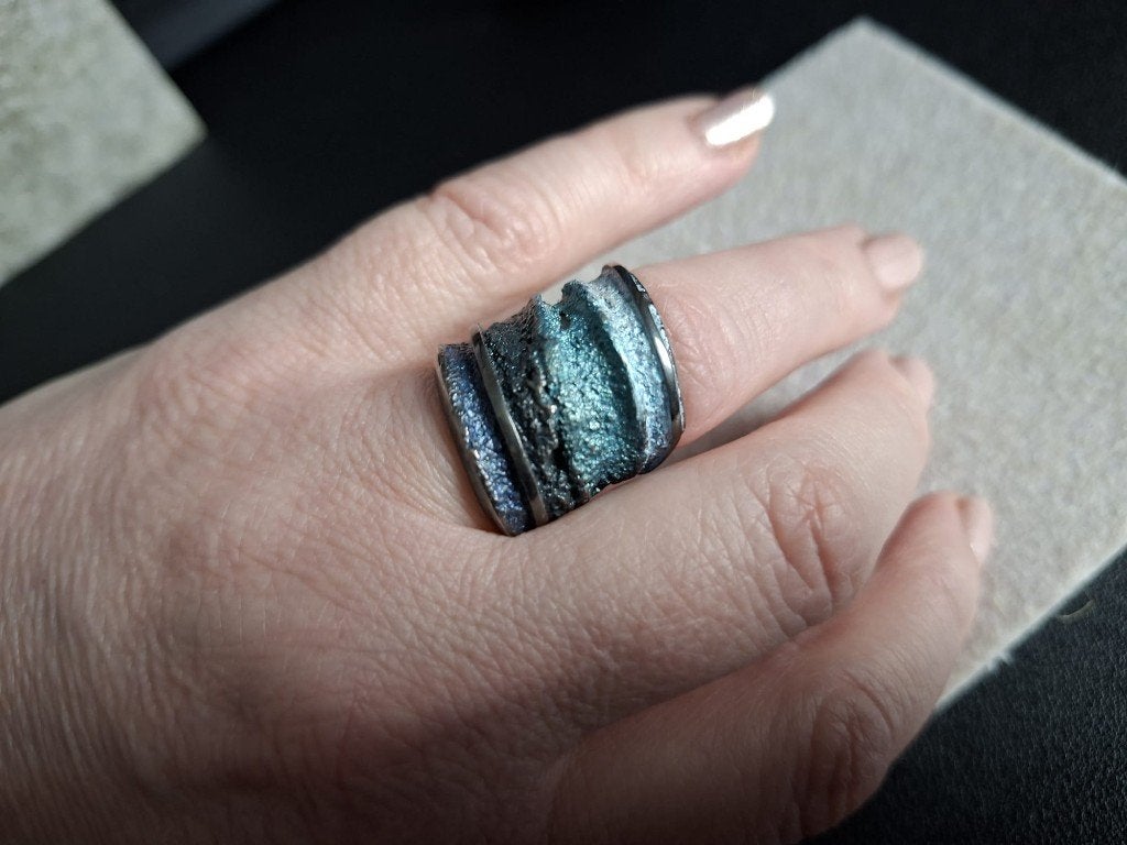 Arior art kunst statement sterling zilveren blauw ring 17 mm, Gebruikt, 17 tot 18, Dame, Zilver