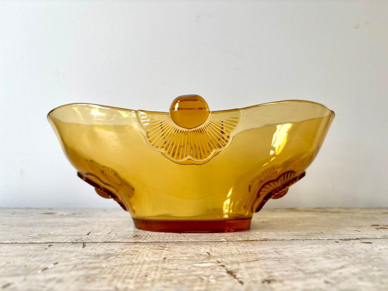 Stölzle Czech Vintage Art Deco 1930's Amber Glass Bowl, Ophalen of Verzenden