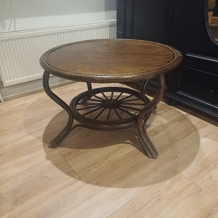 Vintage salontafel van rotan/manou, Ophalen, Gebruikt, 50 tot 100 cm, Rond