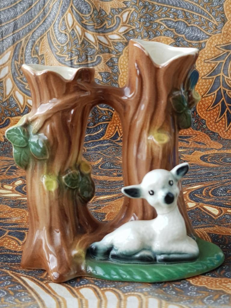 Boom en schaap oud Hornsea dubbel vaasje uit Engeland 12 cm., Ophalen of Verzenden