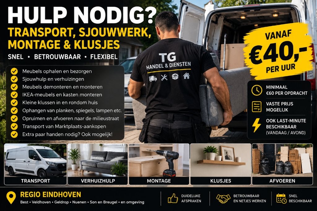 Transport, verhuishulp, montage & klusjes | Snel beschikbaar, 24-uursservice