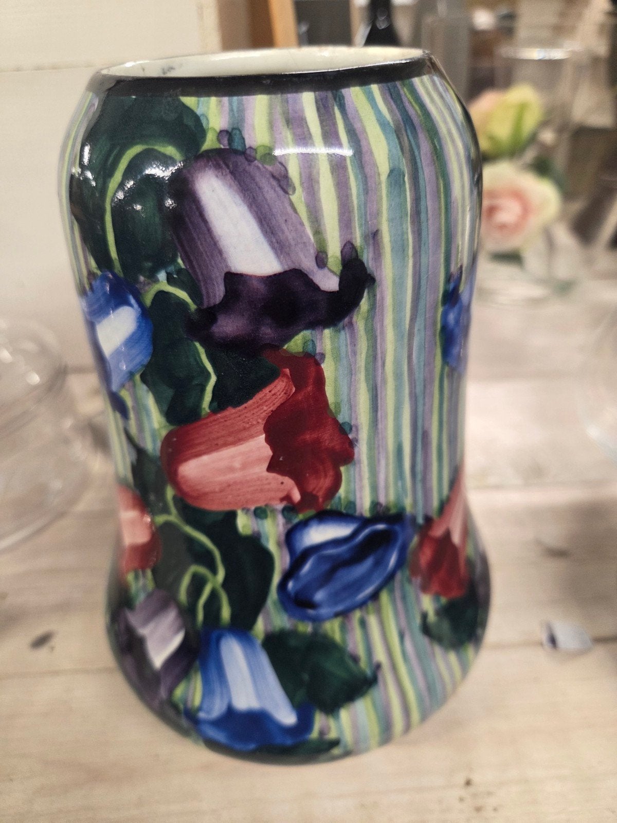 Vintage SMF Schramberg Handgeschilderde Vaas met Bloemen, Ophalen