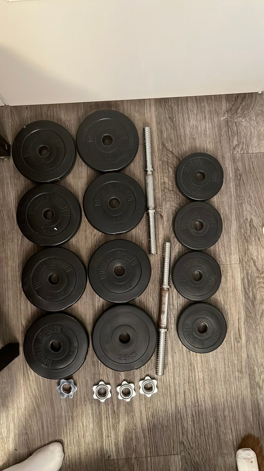 2 dumbells x2kg en 8x2,5kg& 4x1,25 kg, Ophalen, Zo goed als nieuw, Armen, Dumbbell