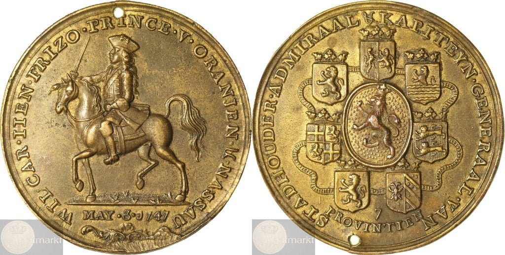 Historiepenning - 1747 'Verheffing Willem Friso Stadhouder', Ophalen of Verzenden, Vóór koninkrijk, Overige waardes, Losse munt
