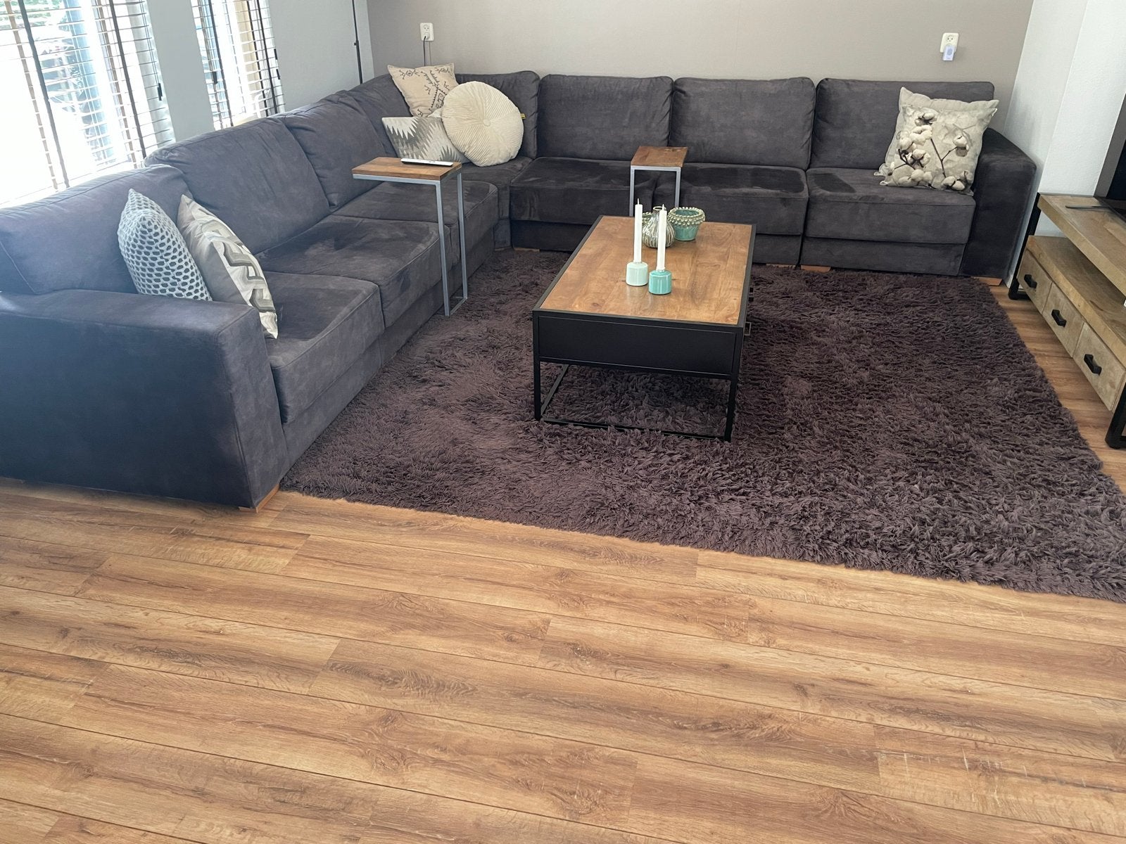 Grote hoekbank met chaise longue, donkergrijs, Ophalen, Gebruikt, Hoekbank, 300 cm of meer