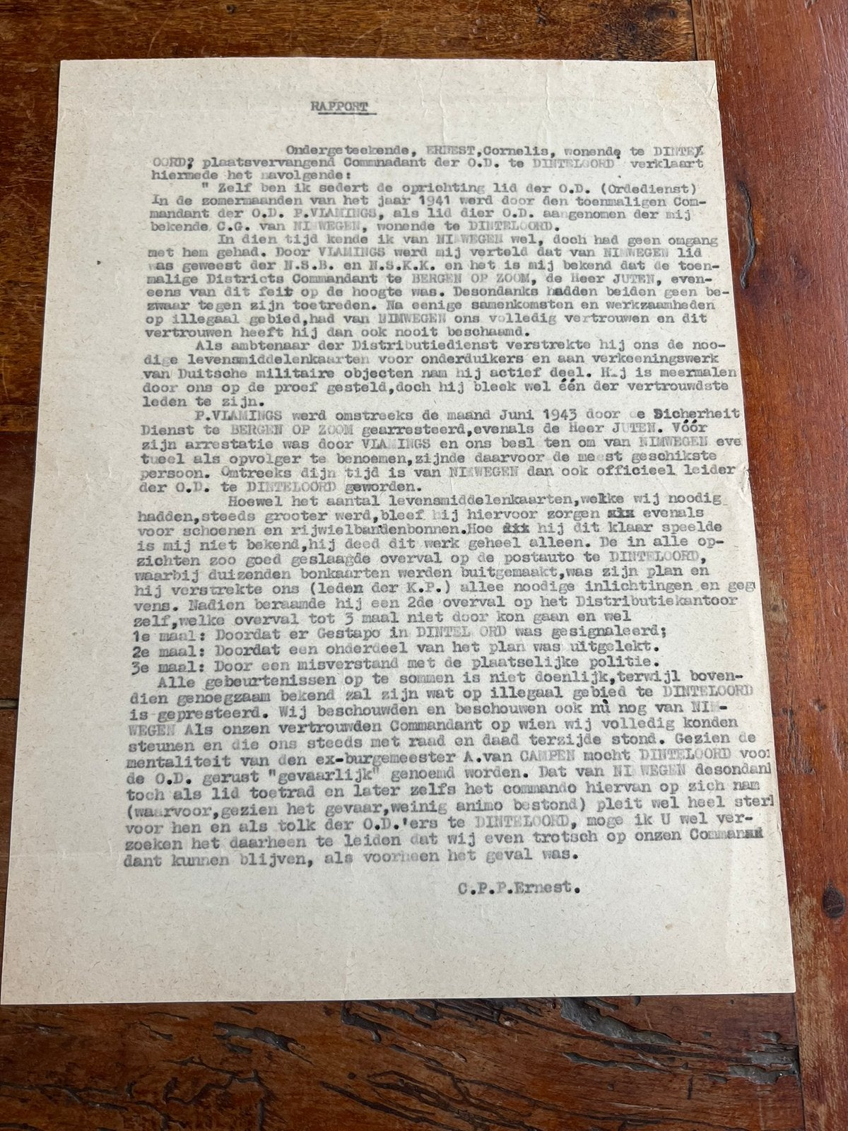 Nederlands Rapport NBS Verzet Ordedienst Dinteloord, Verzamelen, Verzenden, Nederland, Embleem of Badge