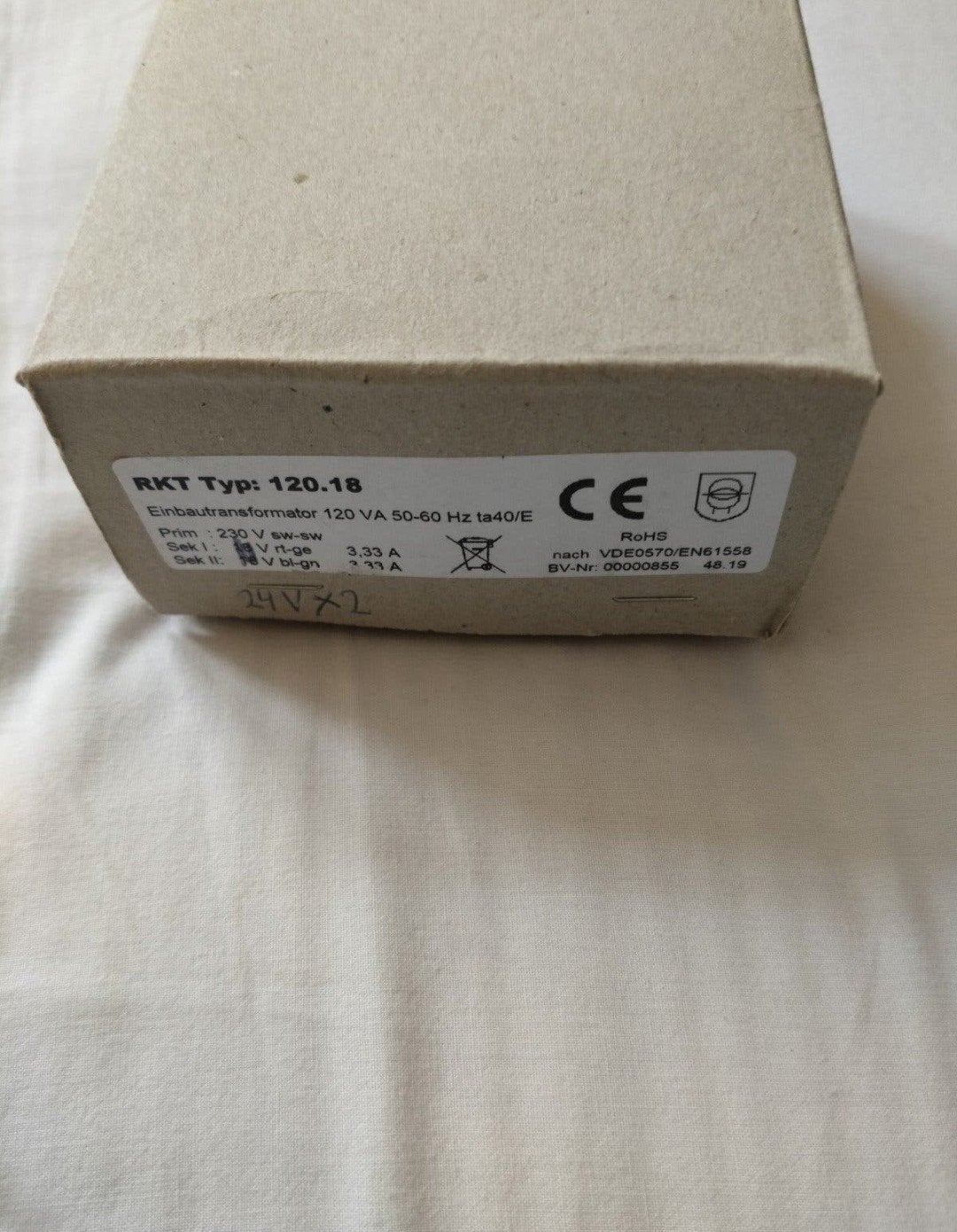 RKT Typ: 120.18 Inbouwtransformator 120 VA 50-60 Hz, Ophalen of Verzenden, Nieuw