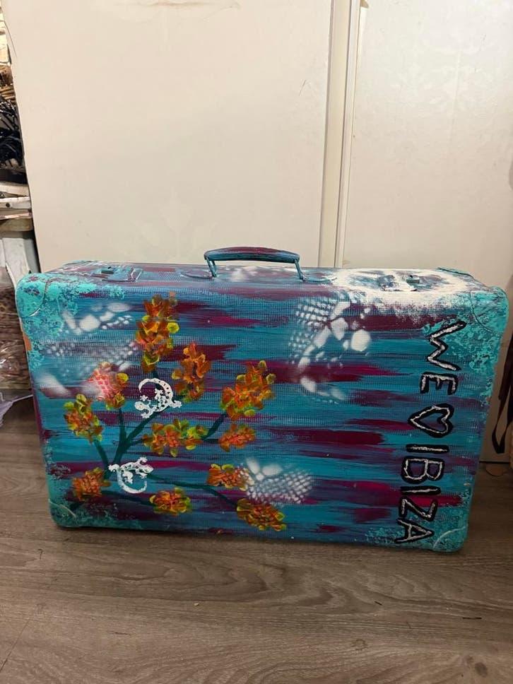 Vintage Koffer 'We Ibiza' - Uniek Handgeschilderd Design, Ophalen, Overige materialen, Minder dan 50 cm, 50 tot 100 cm