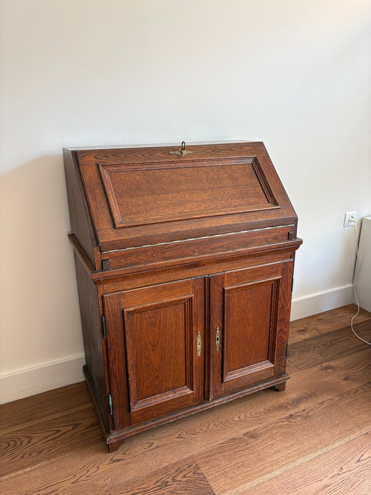 Eiken klepsecretaire / schrijfkast, met sleutel, Ophalen, Gebruikt