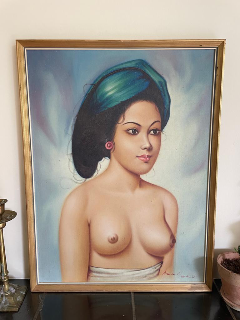 Vintage Schilderij: Indiase vrouw met tulband, Ophalen