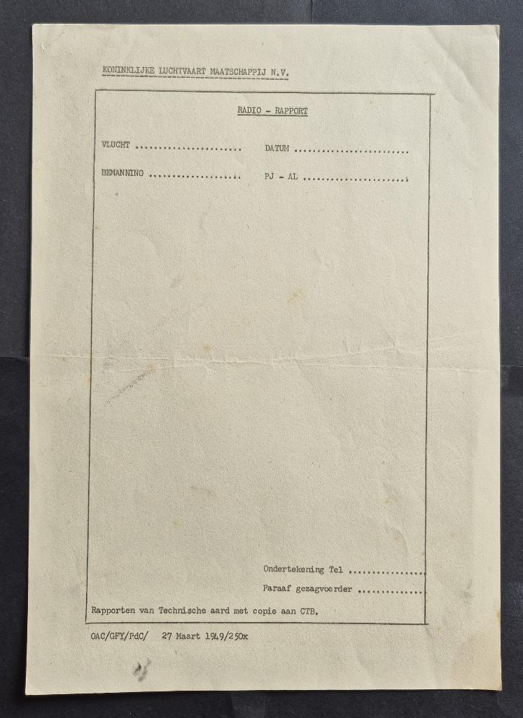 KLM radio rapport uit 1949 (K1143), Ophalen of Verzenden, Gebruikt, Boek of Tijdschrift