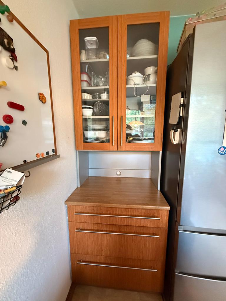 Keukenkast met lades en vitrine (240x82x60 cm), Huis en Inrichting, Gebruikt, Met deur(en), 200 cm of meer, 50 tot 75 cm
