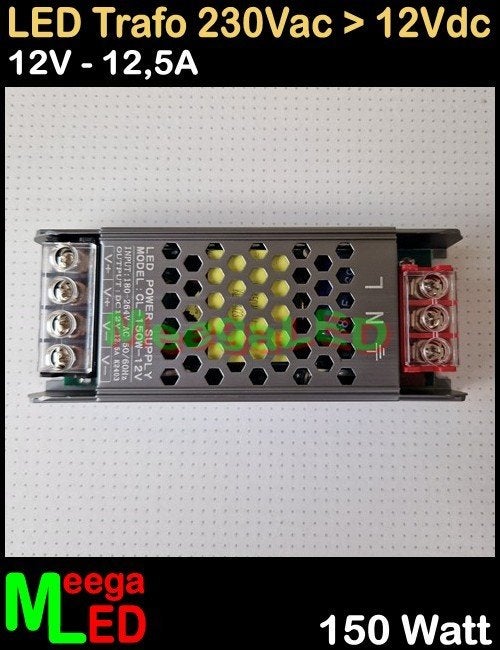 LED Trafo Voeding Adapter Driver - 230V > 12V - 12.5A = 150W, Metaal, Overige merken, Nieuw, Overige fittingen