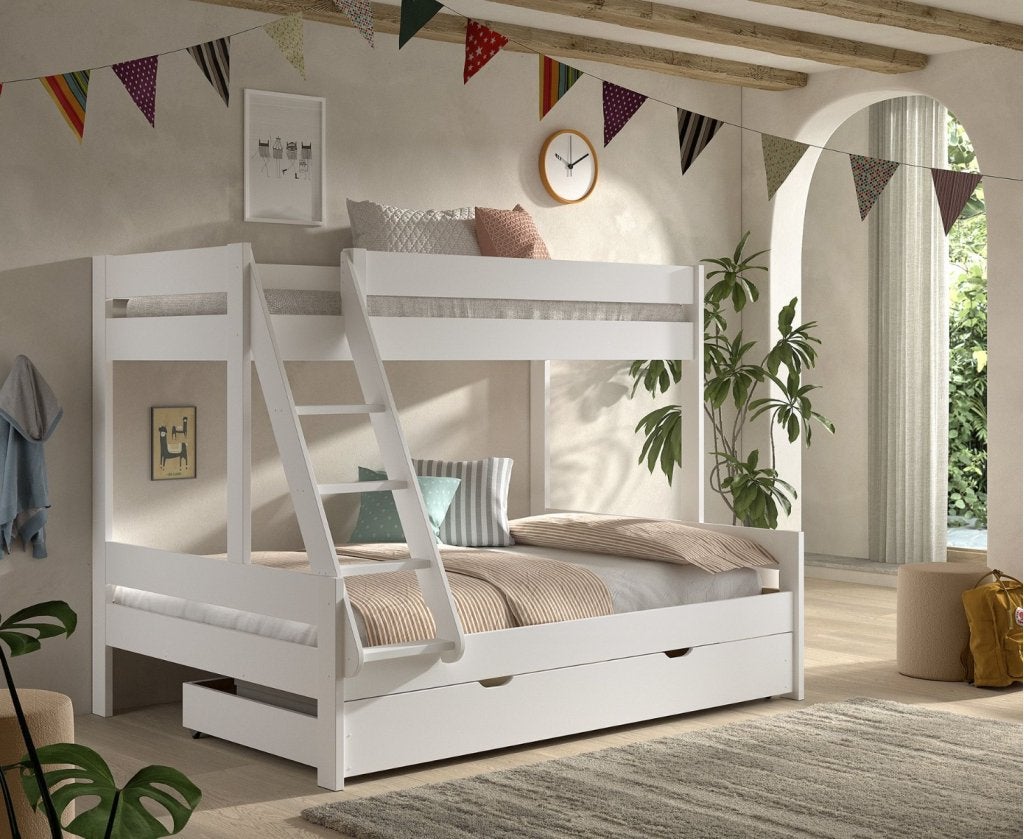 Primo 3-persoons stapelbed - 90x200 - Wit, Niet ingevuld, Niet ingevuld, Niet ingevuld