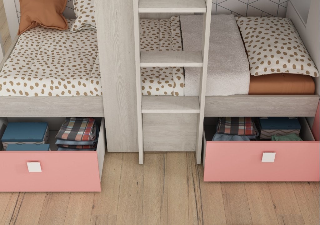 Maxim Multifunctioneel Stapelbed - 90x190 - Roze, Niet ingevuld, Niet ingevuld, Niet ingevuld