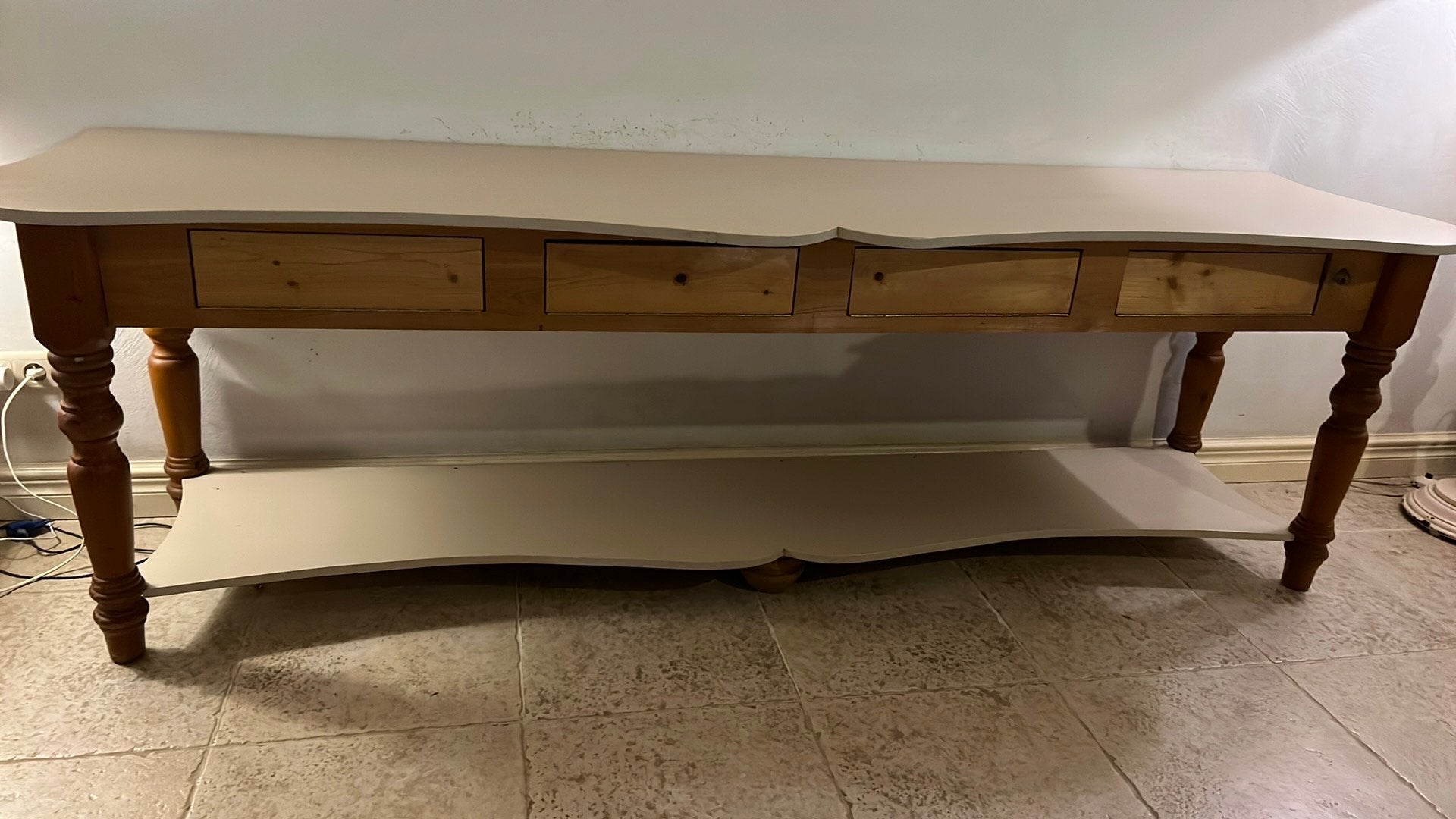 Brocante stijl xl  sitetable 2.40 breed, Ophalen, Zo goed als nieuw, 25 tot 50 cm, Rechthoekig