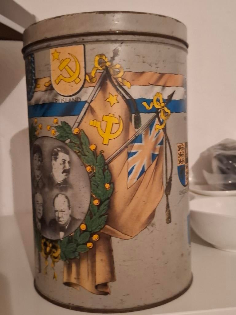 Vintage Beschuitbus met Wereldleiders, Verzamelen, Ophalen