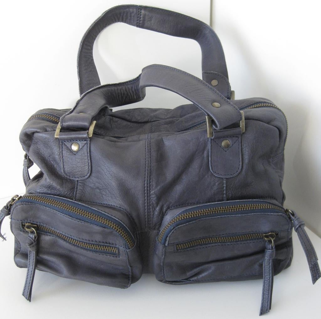 Pieces Tas / Handtas blauw leer / leder 28 x 20 x 11 cm, Ophalen of Verzenden, Blauw, Overige typen