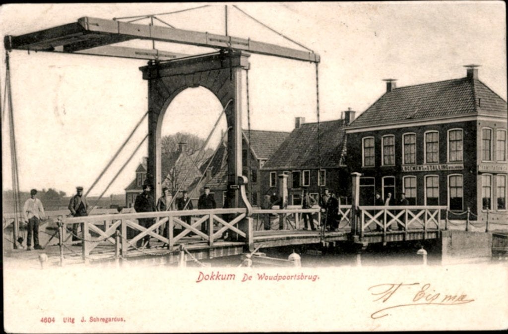 dokkum, kvr4-24992 woudpoortsbrug, Verzenden, Voor 1920, Gelopen, Friesland