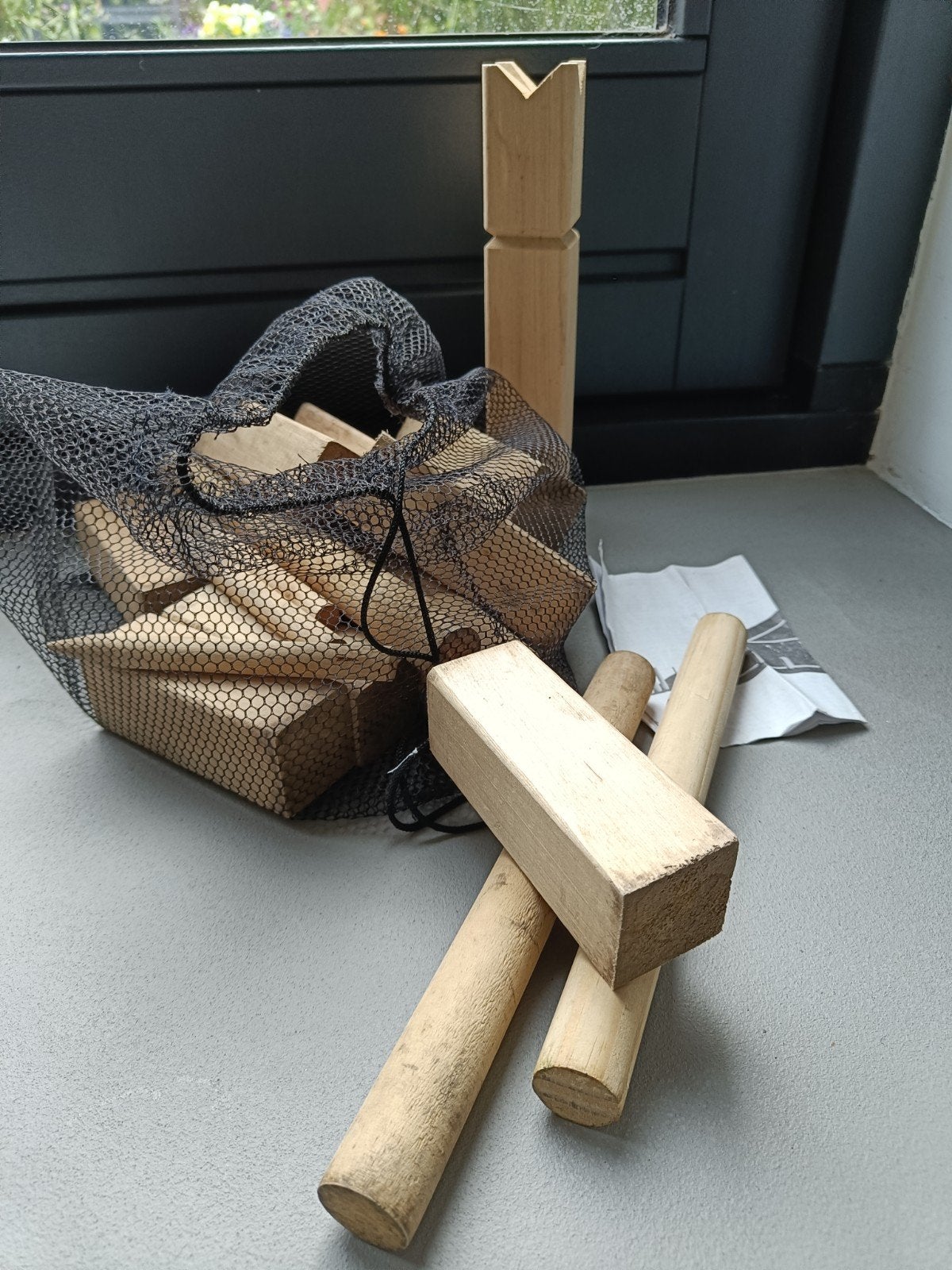 Houten Kubb spel - Compleet met netje, Drie of vier spelers, Ophalen of Verzenden, Gebruikt