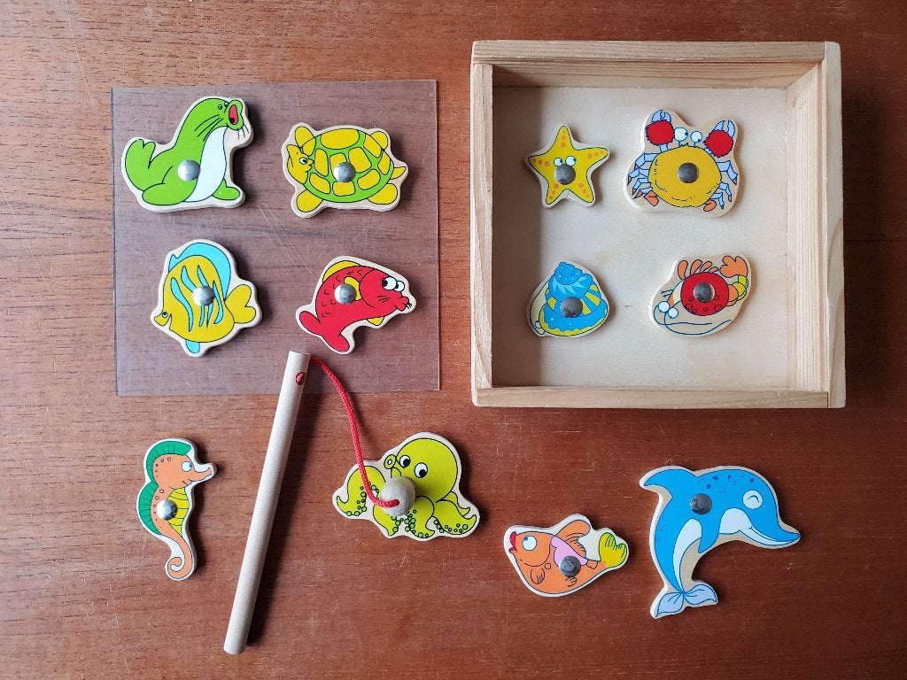 Hengelspel - Vissen vangen - Hout - Met magneet - 13 delig, Ophalen of Verzenden, Zo goed als nieuw, Ontdekken
