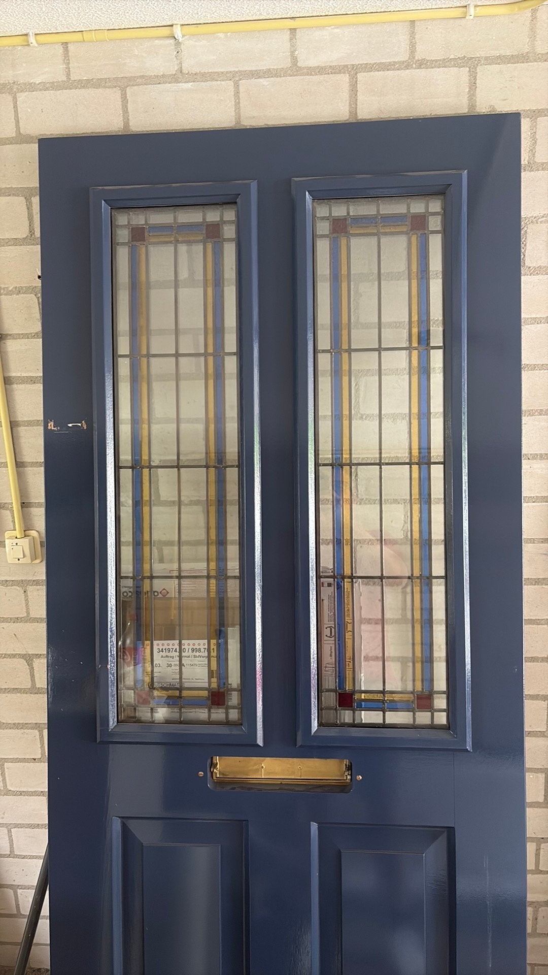 Hardhouten voordeur met glas in lood, Ophalen, 80 tot 100 cm, Nieuw, 200 tot 215 cm