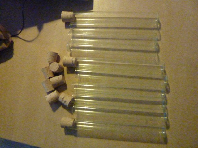 10 reageerbuisjes met kurk stop, Ophalen of Verzenden, Zo goed als nieuw, X, X