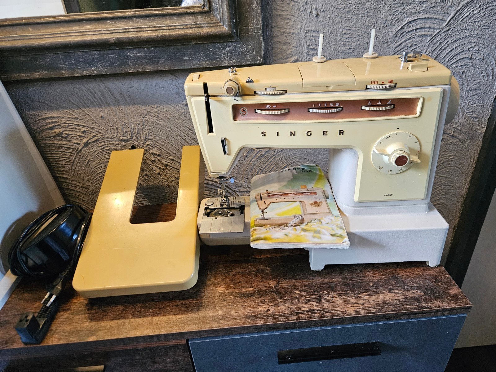 Vintage Singer 538 Naaimachine met Handleiding, Ophalen of Verzenden, Gebruikt, Naaimachine, Singer