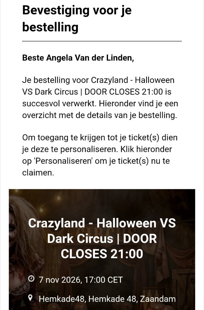 Crazyland Dark Circus VIP, Tickets en Kaartjes, Eén persoon