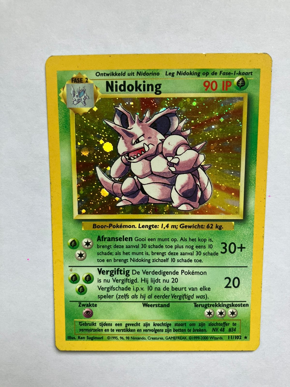 Nidoking Holo - Base Set Pokémon kaart Nederlands, Ophalen of Verzenden, Gebruikt