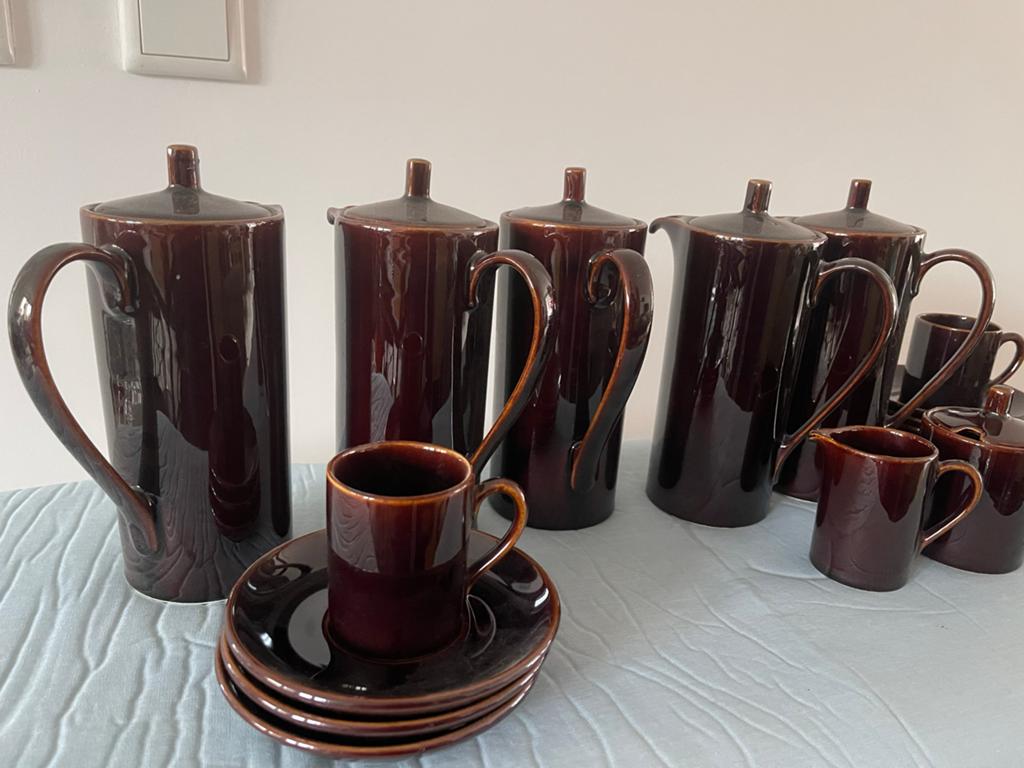Vintage Koffieservies - Bruin Aardewerk Set, Ophalen of Verzenden