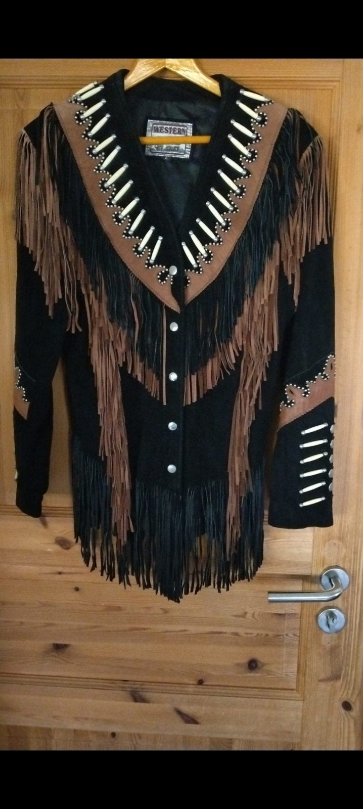 Unieke Western Franje Jas - Zwart/Bruin Leer, Zwart, Western, Gedragen, Ophalen