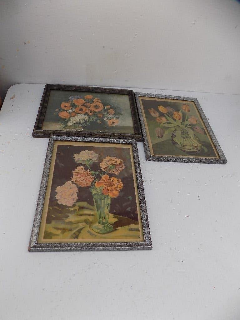 Art deco afbeelding lijstjes bloemen brocante wanddecoratie, Ophalen of Verzenden, Gebruikt