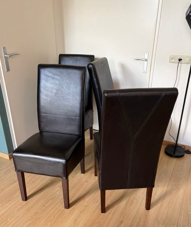 Donkerbruine leren stoelen, Ophalen, Gebruikt, Bruin, Leer