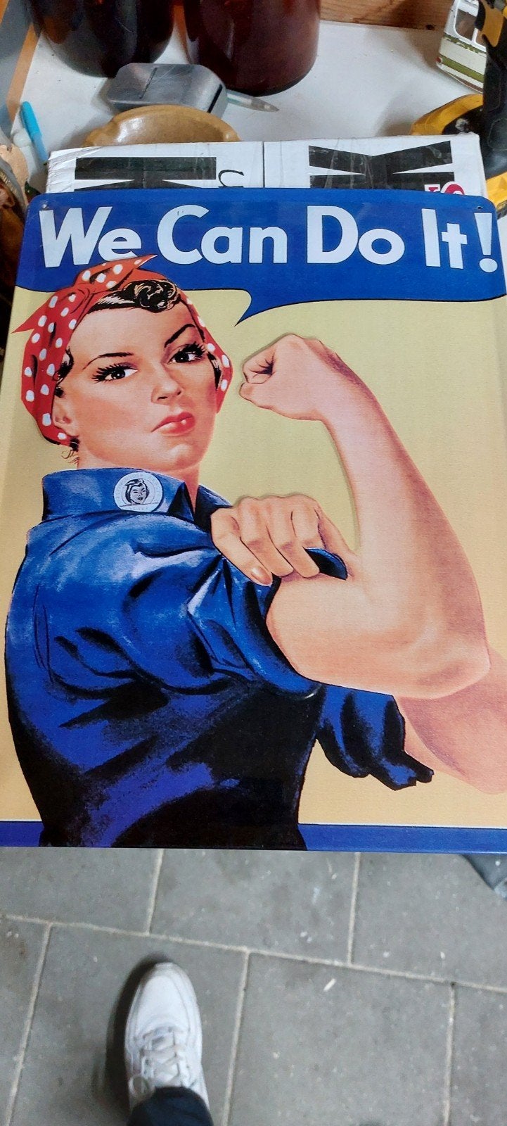 Vintage 'We Can Do It!' metalen reclamebord, Metaal, Ophalen of Verzenden, Zo goed als nieuw, Reclamebord