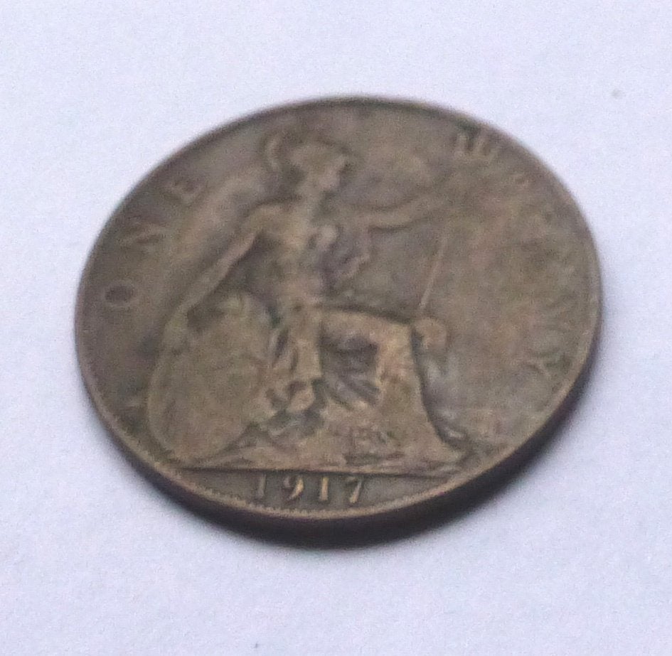 Engelse munt 1 Penny 1917 king George V Engeland UK, Ophalen of Verzenden, Overige landen, Losse munt