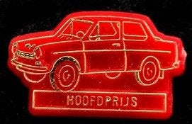 DAF Daffodil Hoofdprijs speld- rood plastic, Verzamelen, Speldjes, Pins en Buttons, Verzenden, Nieuw, Transport, Speldje of Pin