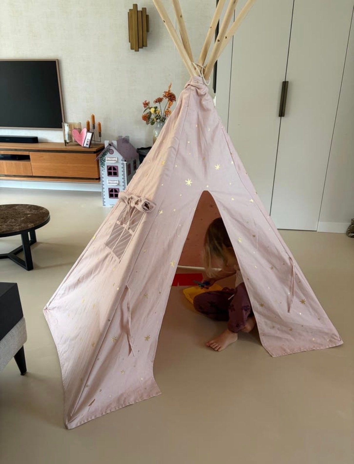 Petite Amelie speeltent - roze met gouden sterren, Kinderen en Baby's, Ophalen, Zo goed als nieuw