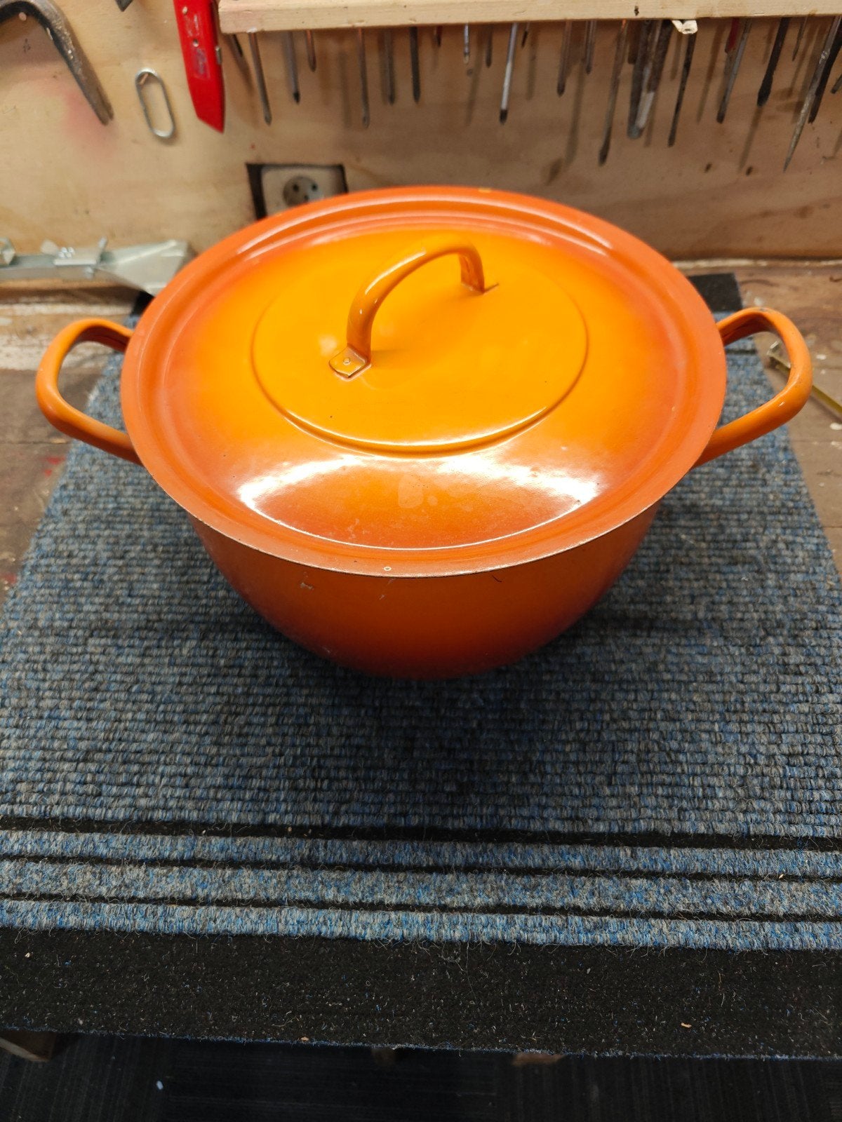 Oranje geëmailleerde braadpan met deksel, Ophalen of Verzenden, Gebruikt, Emaille, Kookpan