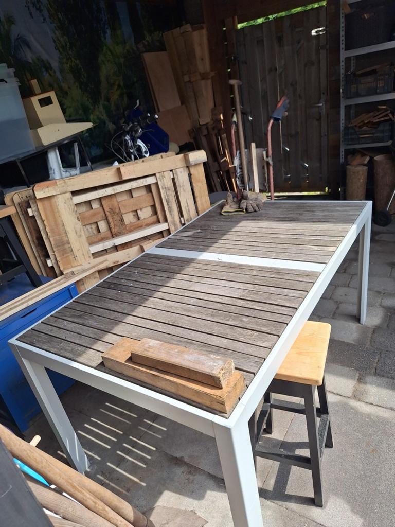 Buitentafel, Tuin en Terras, Tuintafels, Ophalen, Gebruikt, Rechthoekig, Hout