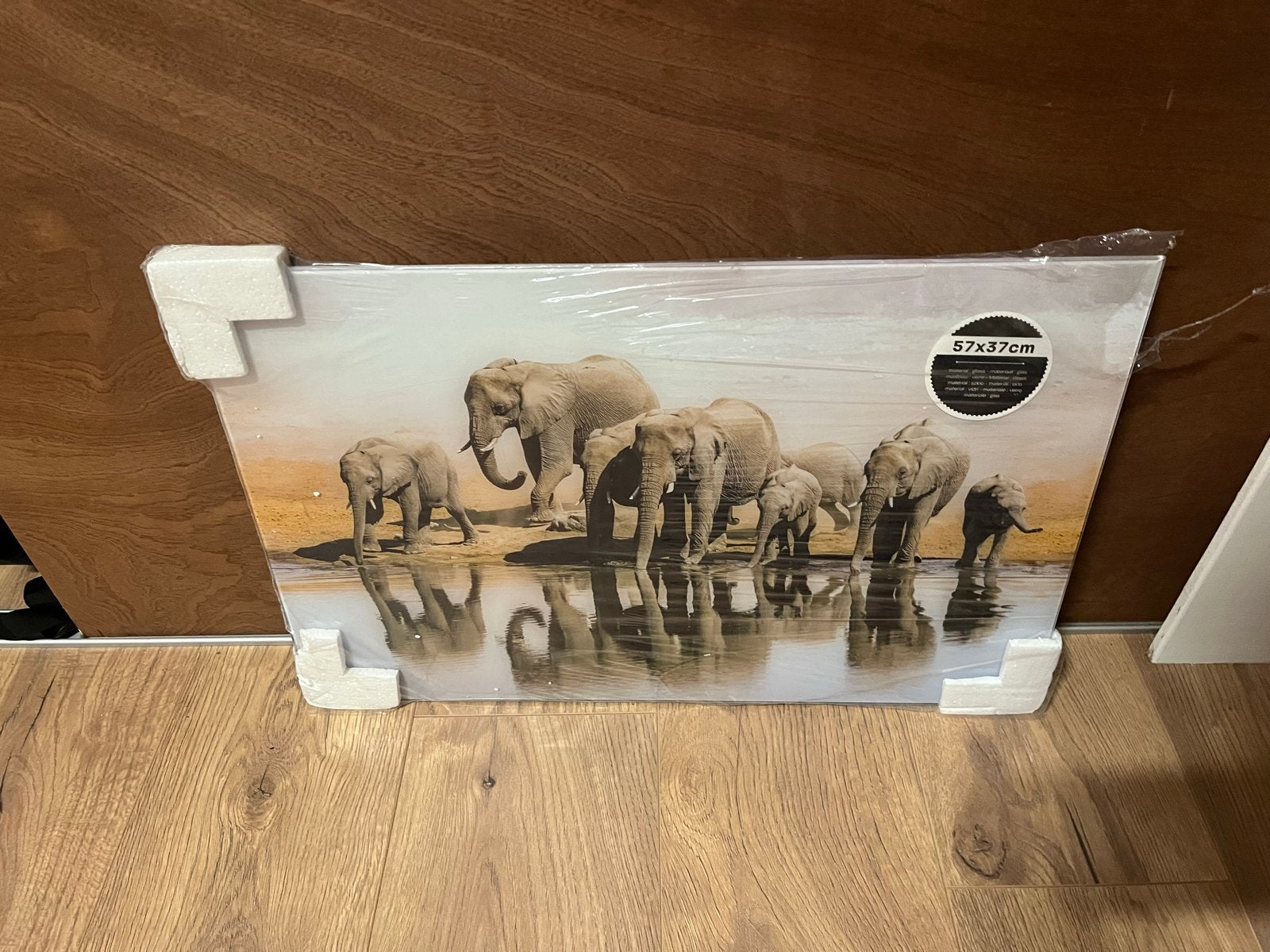Nieuw Glazen Schilderij Olifanten 57x37cm, Ophalen, 50 – 75, Nieuw, Schilderij