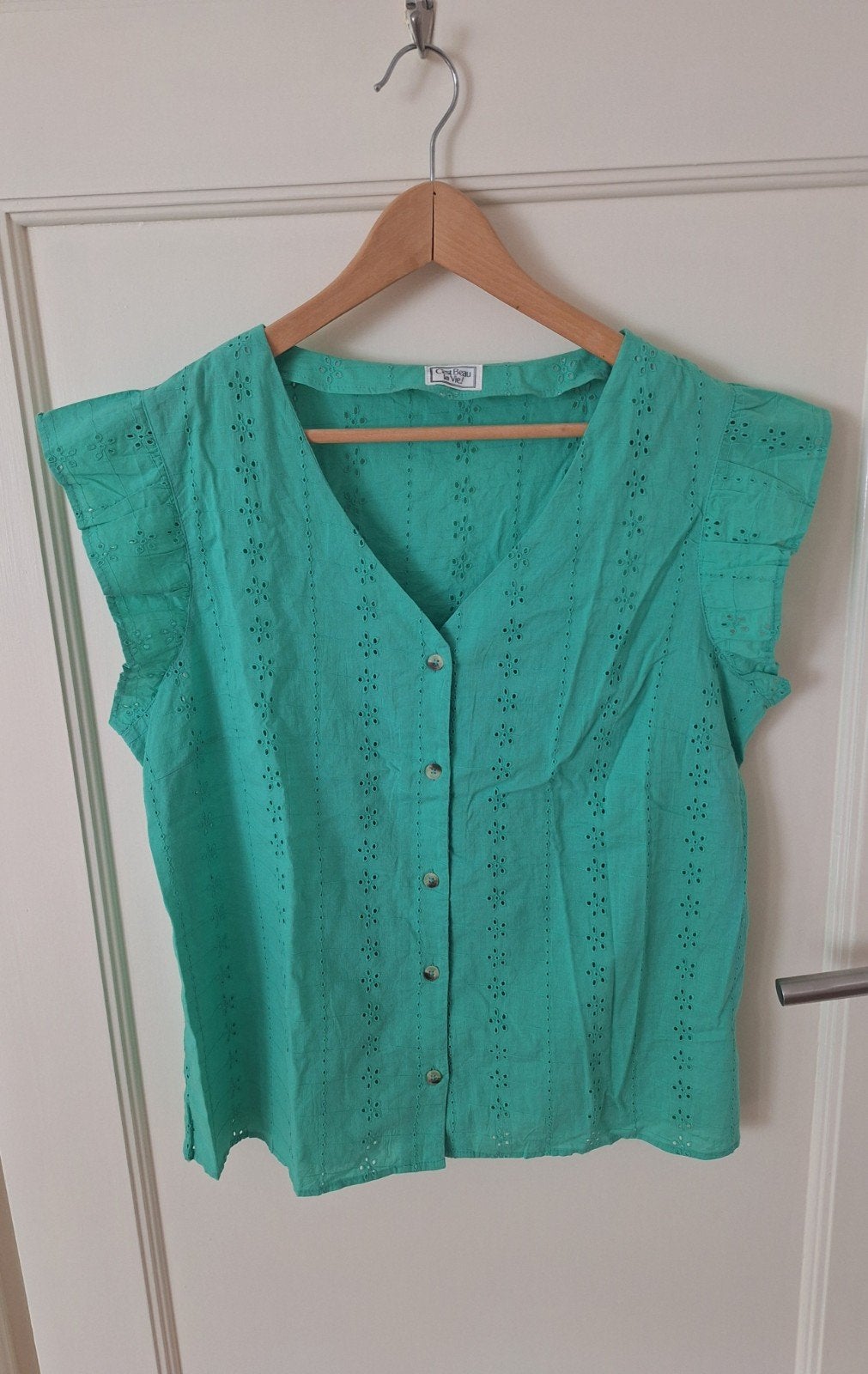 C'est Beau La Vie dames blouse - groen - maat 42, Kleding | Dames, Verzenden, Maat 42/44 (L), Zo goed als nieuw, Zonder mouw