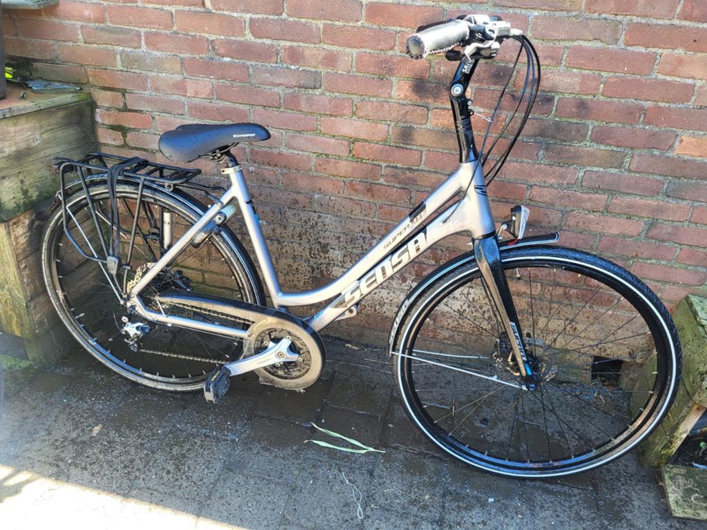 Kwaliteitsfiets van Sensa met alu frame en carbon vork , 27v, Schijfrem, Ophalen, Overige merken, 53 tot 56 cm