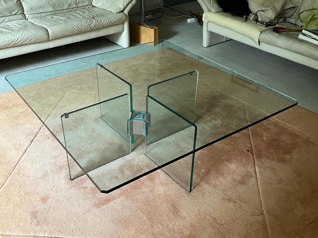 Vierkant Glazen Tafel 1,20x1,20 - Modern en Stijlvol, Ophalen, Gebruikt, 150 tot 200 cm, Vierkant