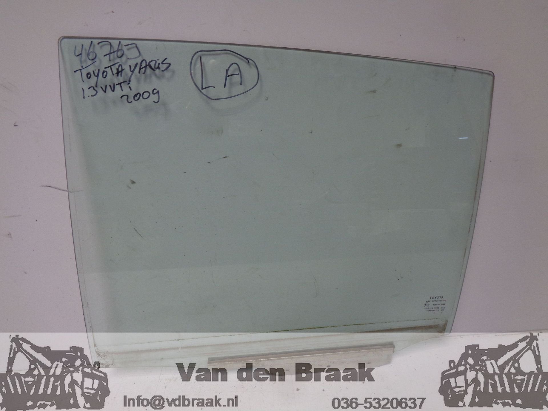 Toyota Yaris 5 drs 2005-2011 Portierruit links achter, Gebruikt, -, Ophalen of Verzenden, Toyota