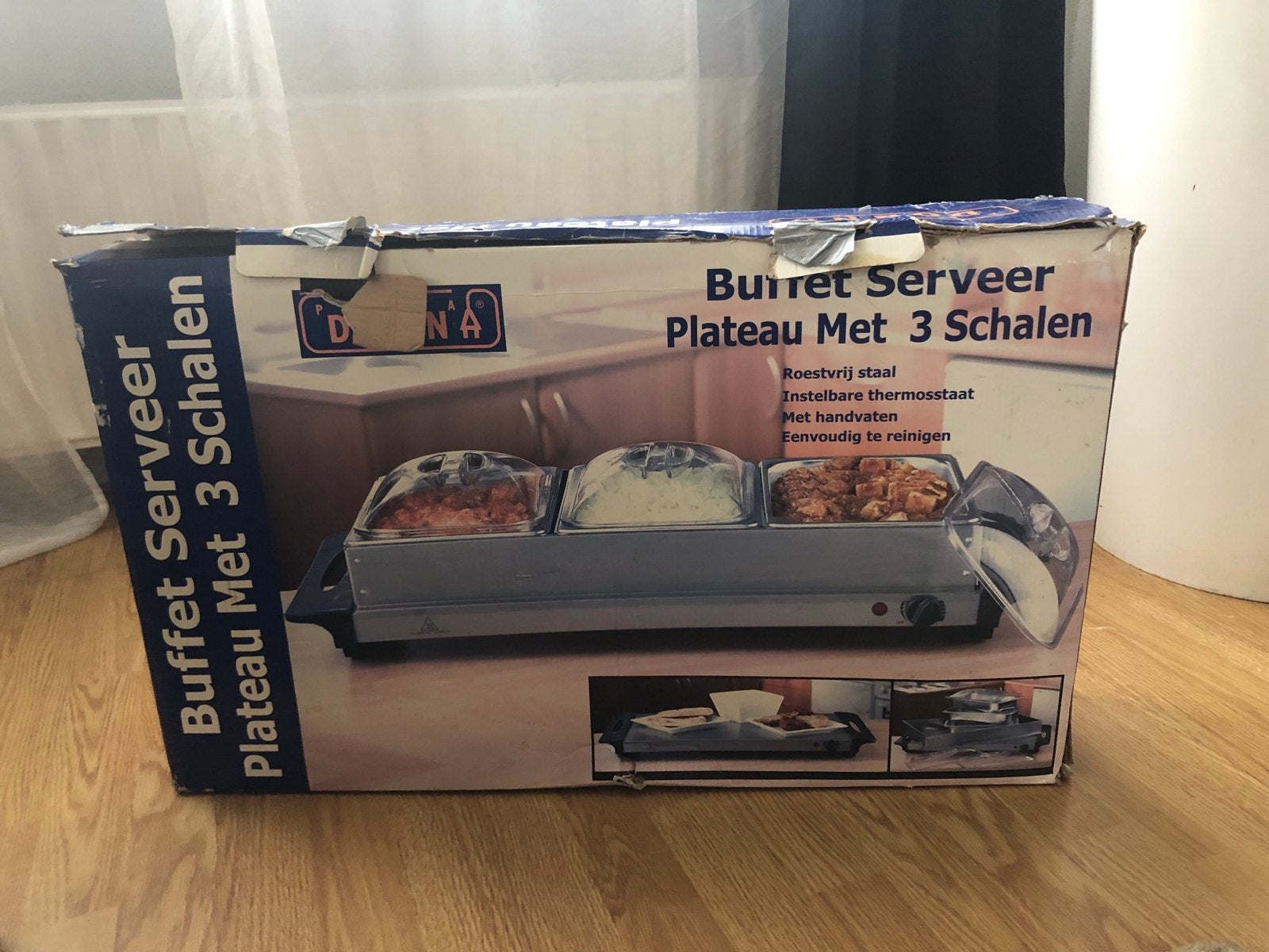 Buffet Warmhouder Serveer Plateau met 3 Schalen, Overige typen, Zilver, Ophalen of Verzenden, Zo goed als nieuw