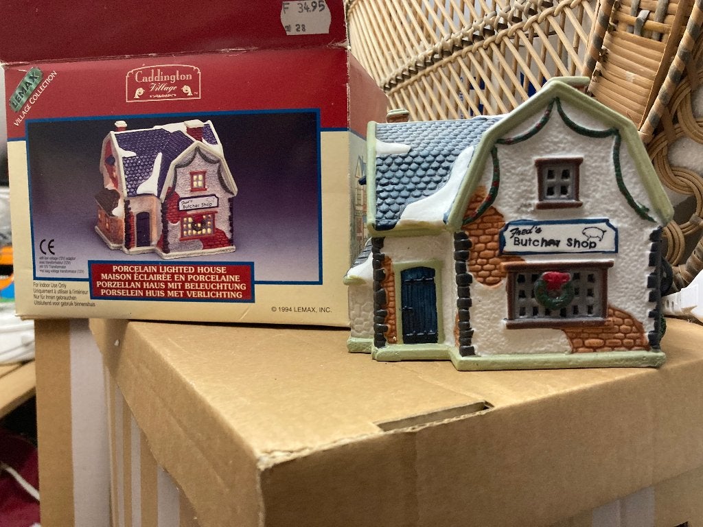 Vintage Originele Lemax kersthuisjes met verlichting, Ophalen of Verzenden, Zo goed als nieuw
