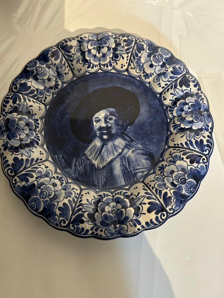 Delfts Blauw Sierbord met Portret van Rembrandt, Ophalen of Verzenden