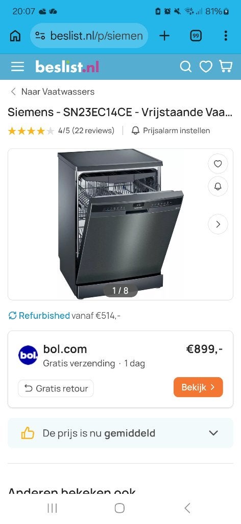 Siemens SN23EC14CE Vrijstaande Vaatwasser - Defect, Ophalen, Niet werkend, Vrijstaand, 60 cm of meer